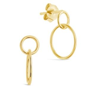 Simple Interlocking Circle Dangle Earrings 14KT Gold over Silver NWT